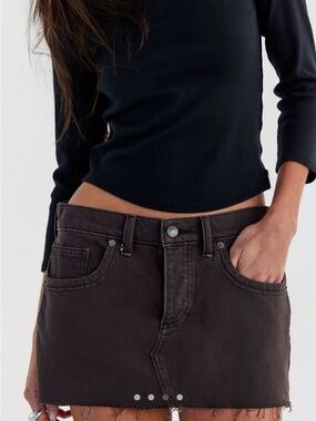 Free People Dark Brown Denim Mini Skirt